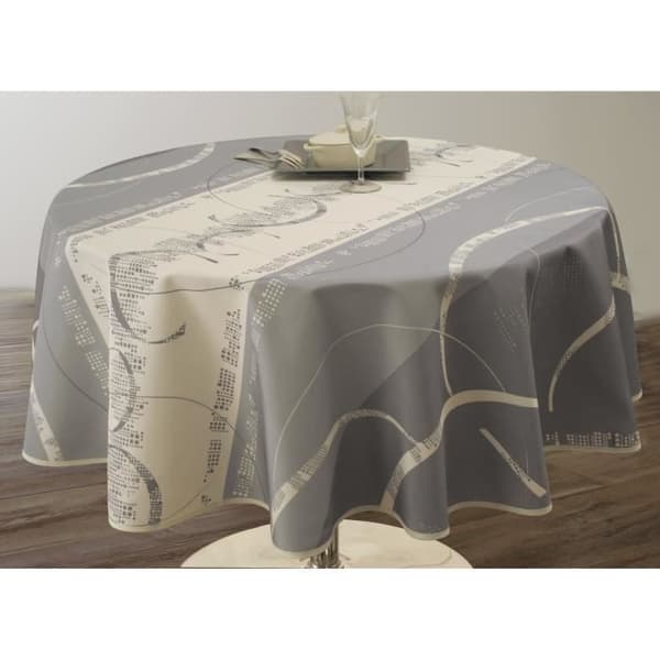 Duk - Astrid - Rund 160 cm - Fläckavvisande - Vattenavvisande - Polyester grå, ecru