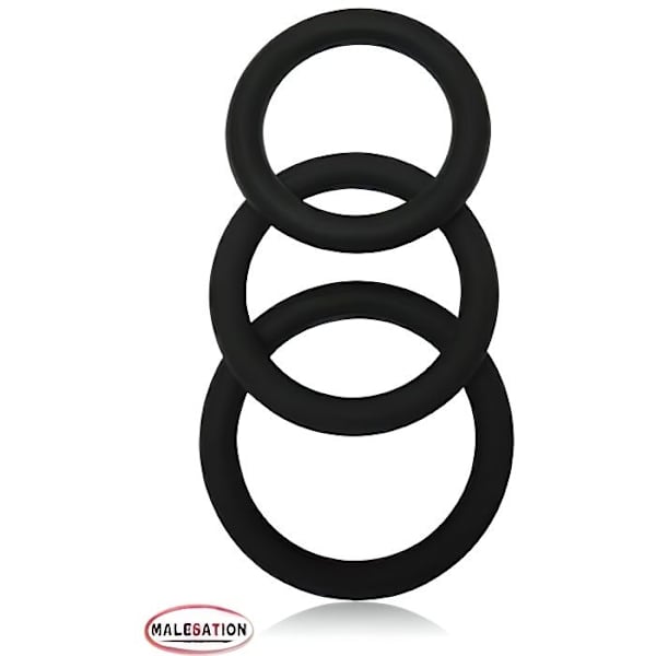 Cockring - Malesation - Set med 3 - Medicinsk silikon - Svart - Anti-allergen Borsta