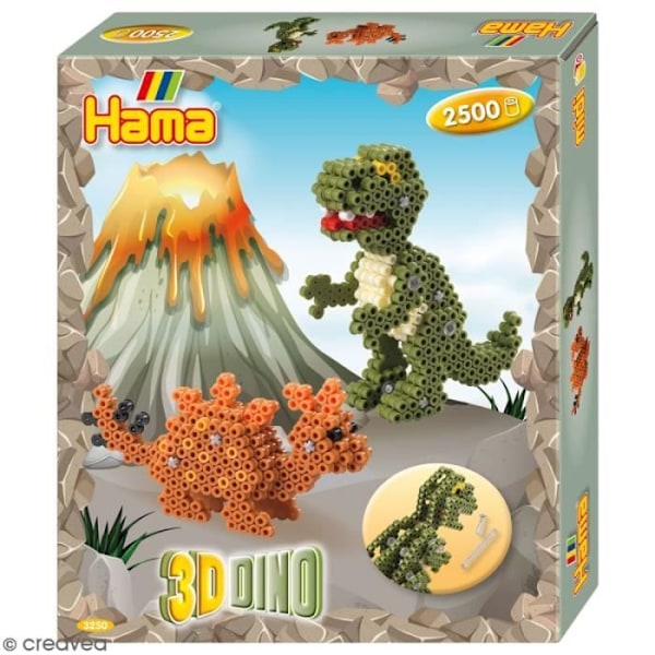 HAMA - "Dinosaur 3D" box - 2500 MIDI storlek strykpärlor och 1 tallrik - Kreativa hobbyer - Från 5 år