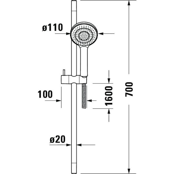 Duravit Duschset, stång 700 mm, 3-stråle handdusch 110 mm, Matt svart - UV0680002046