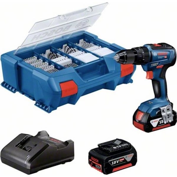 Bosch Professional GSB 18V-55 - Borstlös sladdlös borrhammare, + 2 batterier, + laddare, + fodral