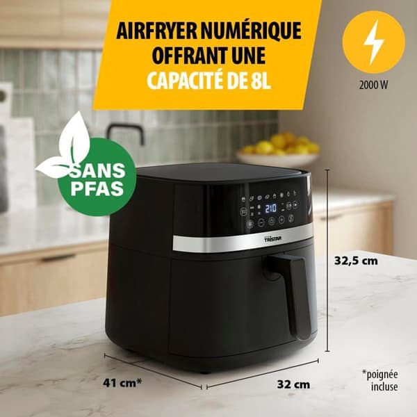 Luftfritös - Tristar - FR-9418 - Kapacitet 8 L - 2000 W - LED-touchskärm
