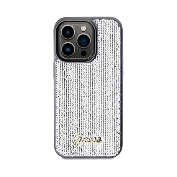 Guess Sequin Script Metal - Fodral för iPhone 14 Pro (silver)