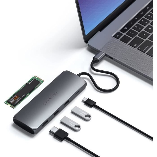 Satechi USB Hub 4 IN 1 USB-C HUB MED SSD SLOT GRÅ