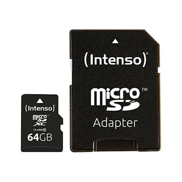 Flashminneskort - INTENSO - MicroSDHC - 64 GB - Läshastighet 20 MB/s - Skrivhastighet 12 MB/s