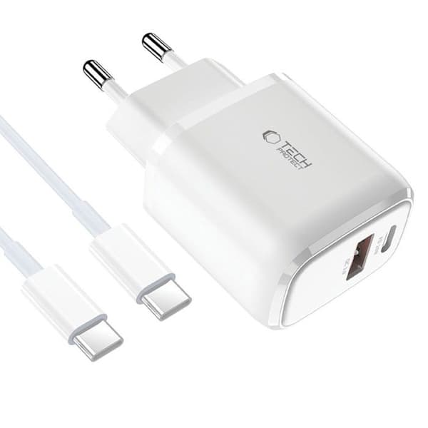 Väggladdare C20W USB-C/USB-A 20 W med USB-C-kabel - Vit