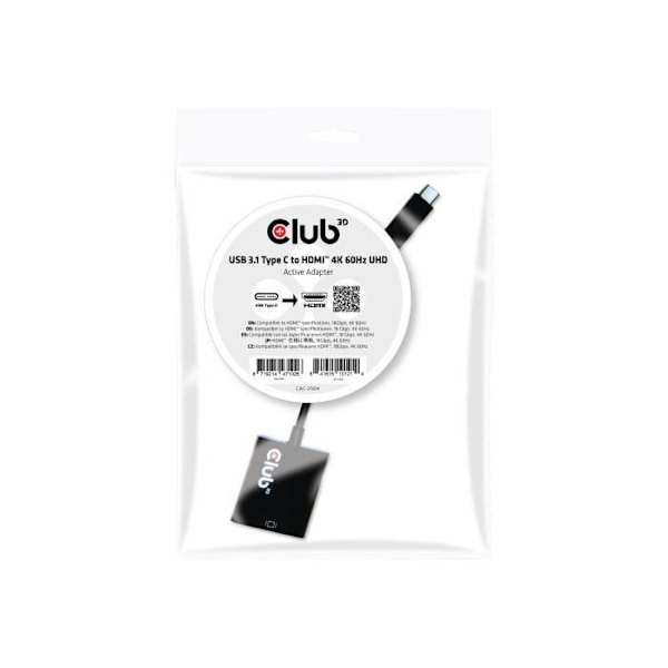 Videoadapter - Club 3D - USB 3.1 Typ C till HDMI 2.0 - UHD 4K - Aktiv - 0,15 m
