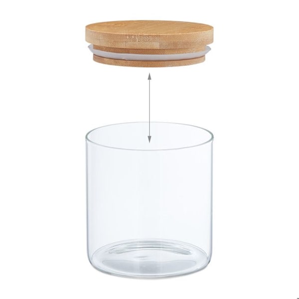 Relaxdays Set med 9 glasburkar, små burkar med bambulock, 500 ml, lufttät, genomskinlig/natur transparent, ljusbrun