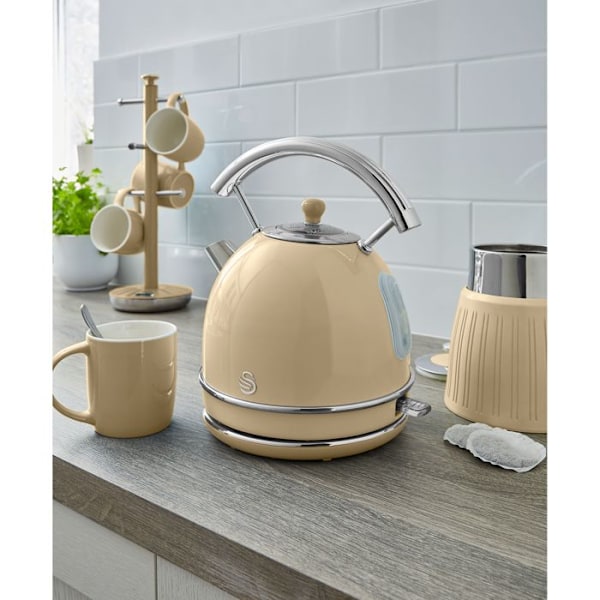 Retro Set Petit-Déjeuner Vattenkokare 1,8L Trådlös, Brödrost 2 Stora Skivor SWAN STP7050CNEU 850W Grädde 57942 Grädde