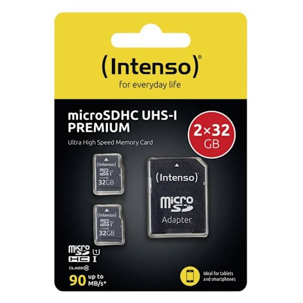 Micro SD-minneskort med INTENSO-adapter 32 GB x 2