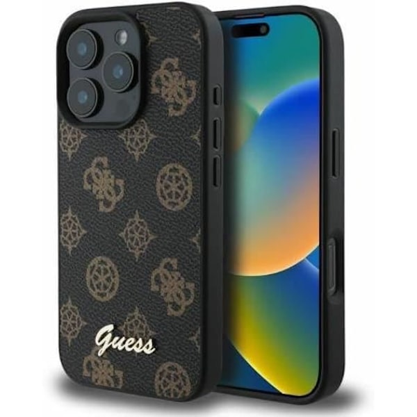 Coque Rigide - GUESS - Peony Script - MagSafe - Ekologisk Läder - Svart - iPhone 16 Pro Svart