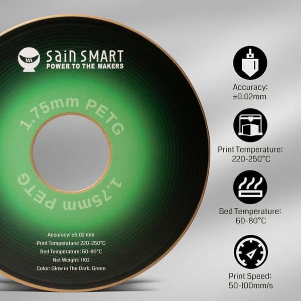 Filament PETG SainSmart PRO-3 1,75 mm Klargrön - Lyser i mörkret
