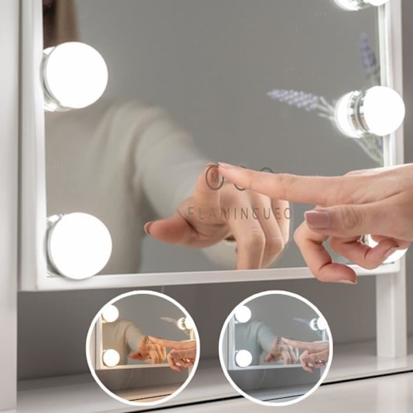 Flamingueo Lighted Makeup Mirror Led Mirror 12 Lights Lighted Mirror 3 lägen Spegel för sminkbord 47,5 x 35,5 cm