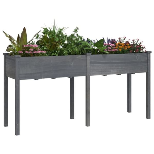 vidaXL Planter med grå foder 161x45x76 cm massiv granträ 364238