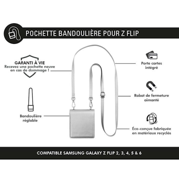Forcecase mobiltelefonfodral och skal Z Flip 6 axelväska Silver