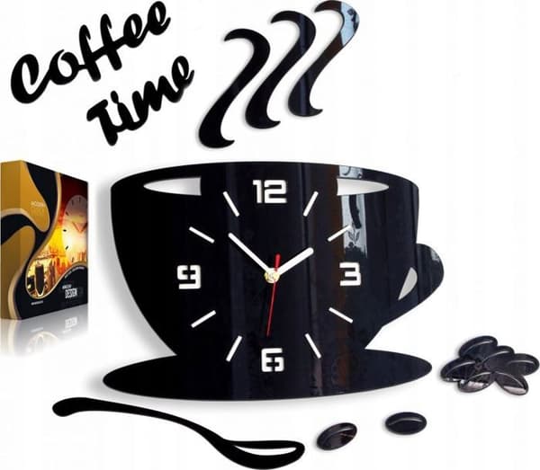 Väggklocka - Modernclock - Coffe3dBlack - 3D-effekt - 12 färger - Svart Svart