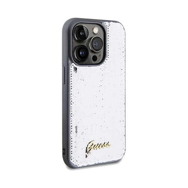 Guess Sequin Script Metal - Fodral för iPhone 14 Pro (silver)