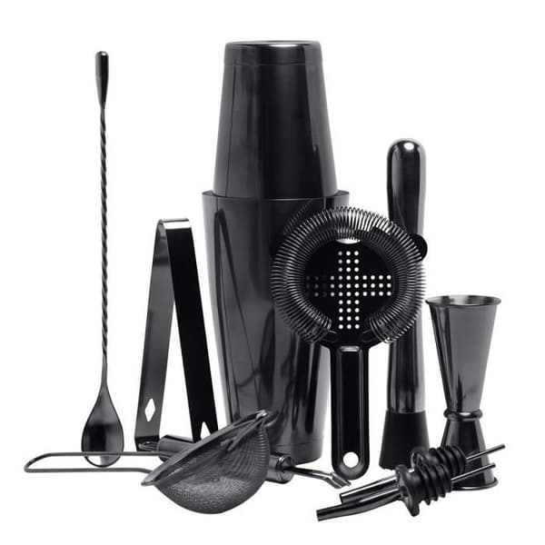 Bartender-set - Cocktailmixset - 750ml - Rostfritt stål - 9 delar - Idealisk present Silver, Svart