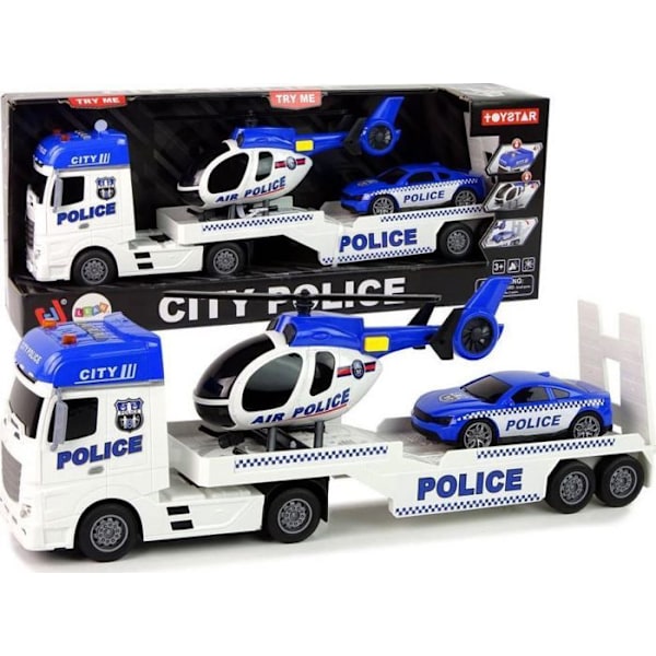 Leantoys elbil - 12959 - Set med polis bärgningstruck leksaksbil helikopter med ljud och ljus