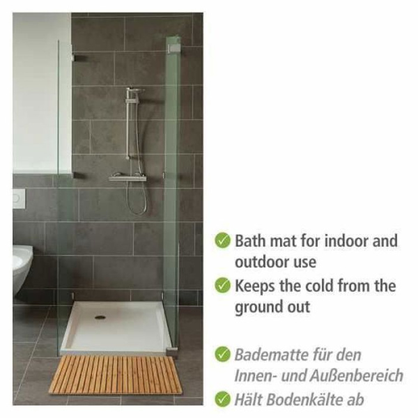 WENKO rektangulärt duschgaller i bambu | Badmatta Badrum, Pool, Bastu, Badkar | Halkfritt | 100x50 cm Bambu trä