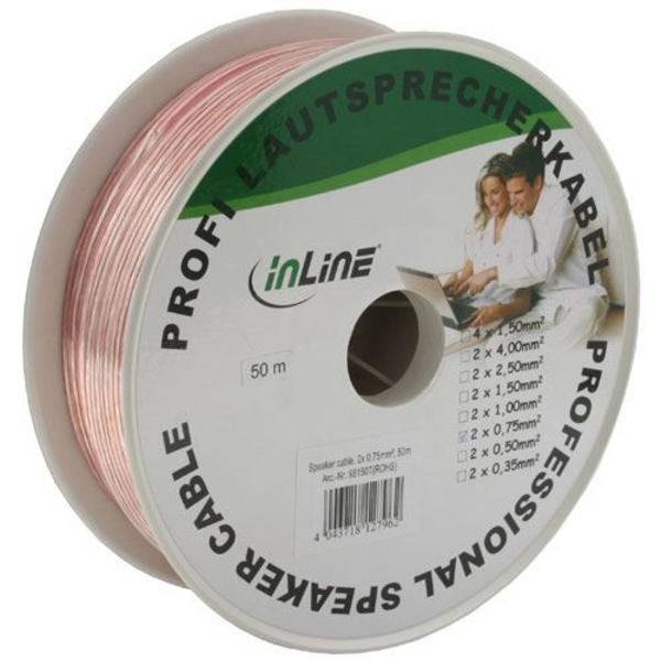 Högtalarkabel - INLINE - 2x 0,75mm² - Kopparklädd aluminiumledare - 50m transparent