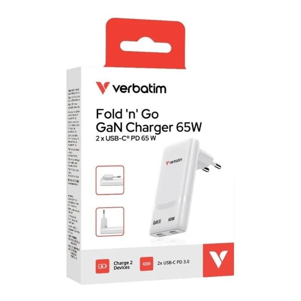 Verbatim USB-C Laddare Fold N Go 65W EU Vit