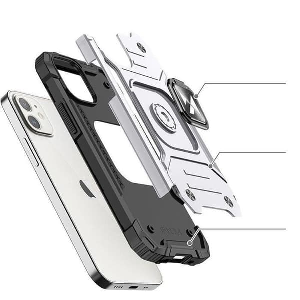 Skyddsskal för iPhone 14, magnetiskt stativ, Ring Armor, silver
