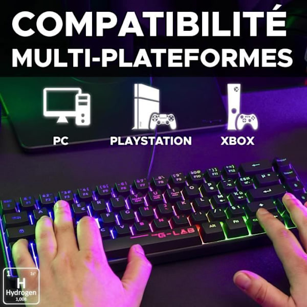 Gamingtangentbord - G-Lab - KEYZ HYDROGEN - 60 % kompakt format - Bakgrundsbelyst - Kabelansluten - Svart
