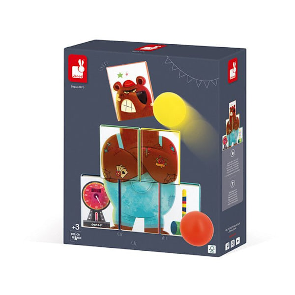 Chamboule Alla barn Applepop - Skicklighetsspel - 6 metallboxar + 2 skumbollar - Utomhusspel - Från 3 år