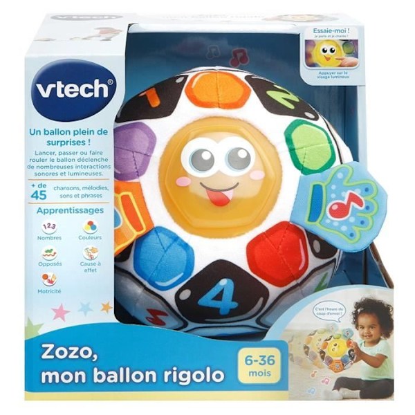 VTECH BABY - Early Learning Ball - Zozo, My Funny Ball - Pedagogisk leksak för bebisar från 6 till 36 månader Flerfärgad