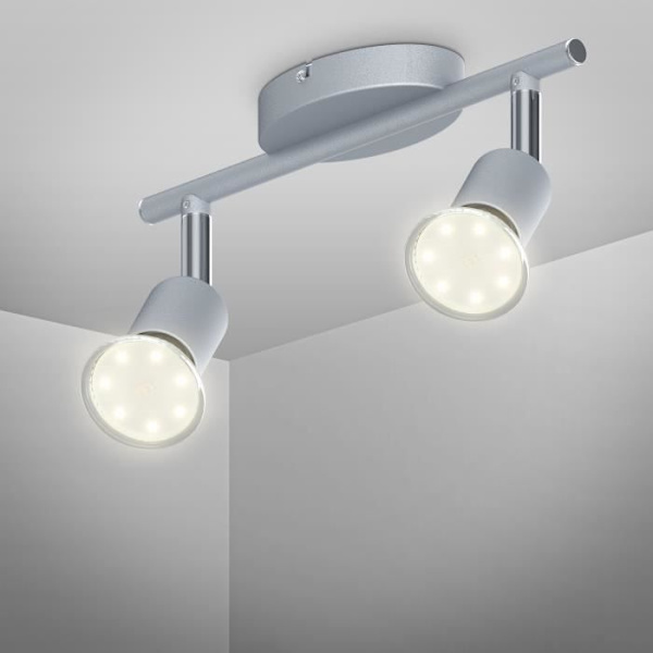 LED-taklampa - B.K.LICHT - Lunis 2 - 2 GU10 LED-lampor - Metall - Grå