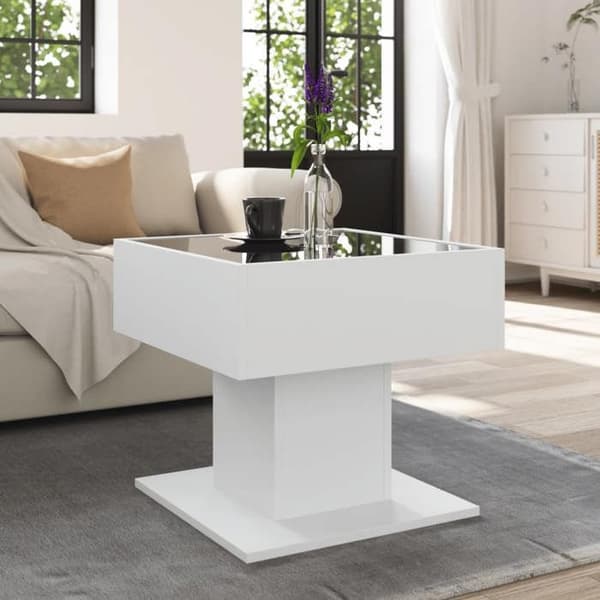 vidaXL Låg bord med LED vit 50x50x45 cm träfiber