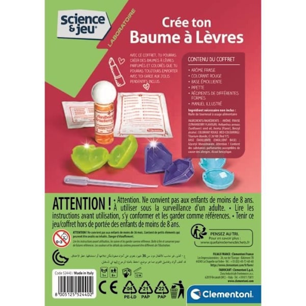 Clementoni - Science & Game - Vetenskaplig box för att skapa läppbalsam - Från 8 år Läppbalsam