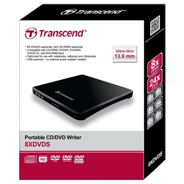 Transcend TS8XDVDS-K Brännare - Extern - DVD / CD - USB - Svart