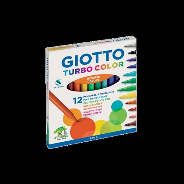 Filt - GIOTTO - Turbo Color - Icke-permanent - 2,8 mm - Paket med 12 - Diverse färger Blandad