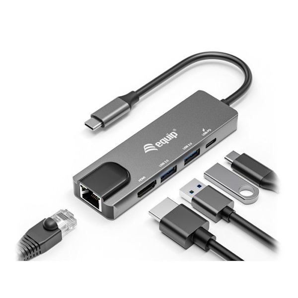 Multifunktionsadapter - EQUIP - 133489 - HDMI 4K/30Hz - Gigabit LAN - USB 3.2 Gen1 - USB PD 100W