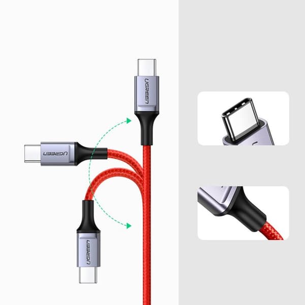 Flätad USB-C - USB-C 2.0 3A röd