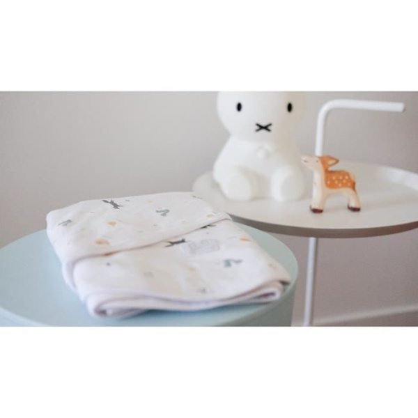 BÉABA - Miracle Blanket™ - Svaddningsfilt - 100% Bomull - 0-3 Månader - Leaf Vit med gråa mönster