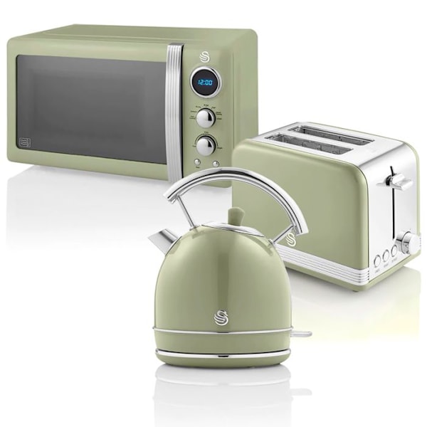 Retro Set Petit-Déjeuner Kanna 1,8L Brödrost 2 Skivor Mikrovågsugn 20L SWAN STRP2070GNEU 850W Grön 57973 Grön