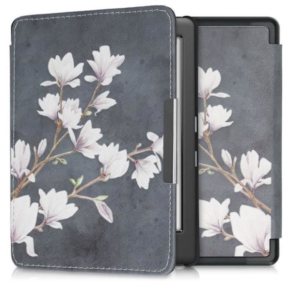 kwmobile eReader-fodral kompatibelt med Kobo Glo HD / Touch 2.0 - Fodral med magnetisk flik i konstläder - magnolior taupe-vit- Grå