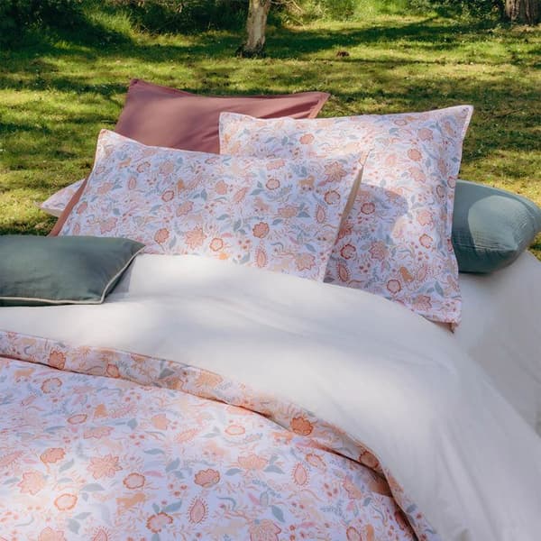 Mönstrad påslakan i percale av bomull, ALLURE - ESSIX - 200 x 200 cm - Rosa Ros