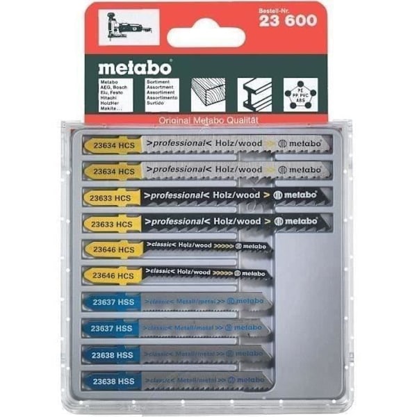 Blad för METABO sticksågar - Set om 10 - Trä, metall, plast - HCS/HSS Grå