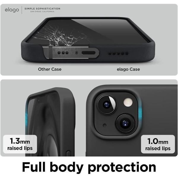 Grundläggande fodral - ELAGO - iPhone 13 - Flytande silikon - Fullständigt skydd - Stötbeständigt Svart