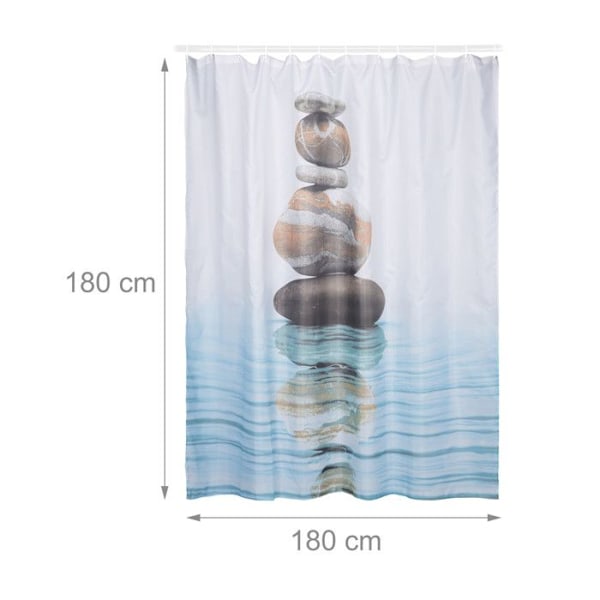 Relaxdays Duschdraperi 180 x 180 cm badrumsmotiv Stenar Zen mögelresistent, blå Blå