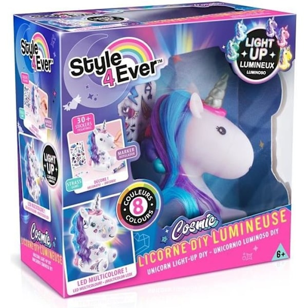 Figur att dekorera - Canal Toys - DIY Luminous Cosmic Unicorn - Collector's Edition - Klistermärken och strass ingår Vit