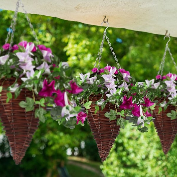 Relaxdays Hängande växtupphängning i 3-pack, handvävd korg av rotting, blomkruka HxD 30 x 25 cm, brun Brun