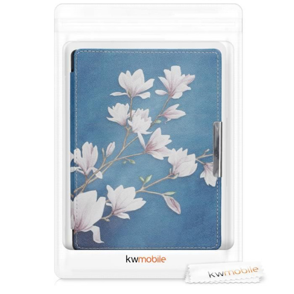 kwmobile eReader-fodral kompatibel med Kobo Aura H2O Edition 1 - fodral med magnetisk flik i konstläder - magnolior taupe-vit-