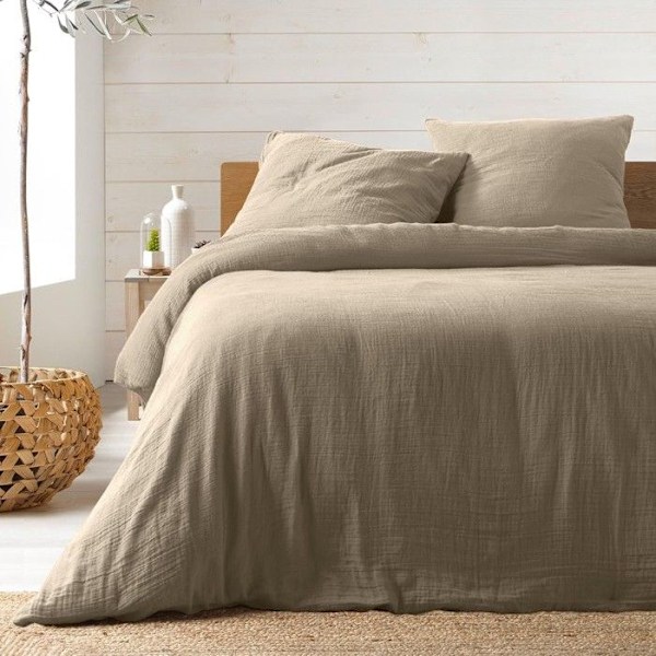 Bäddset 260 x 240 cm dubbel gasväv vanlig bomull 57 trådar Angelia Sand Sand