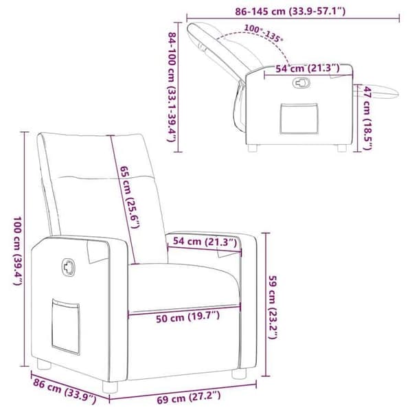 vidaXL Recliner Grått Tyg 4104840