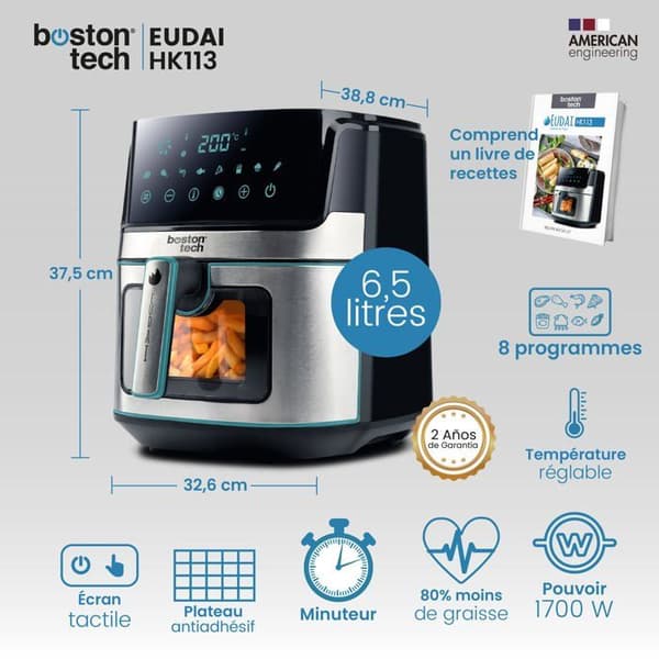 Luftfritös - BOSTON TECH - EUDAI HK113 - 6,5L - 1700W - 8 program